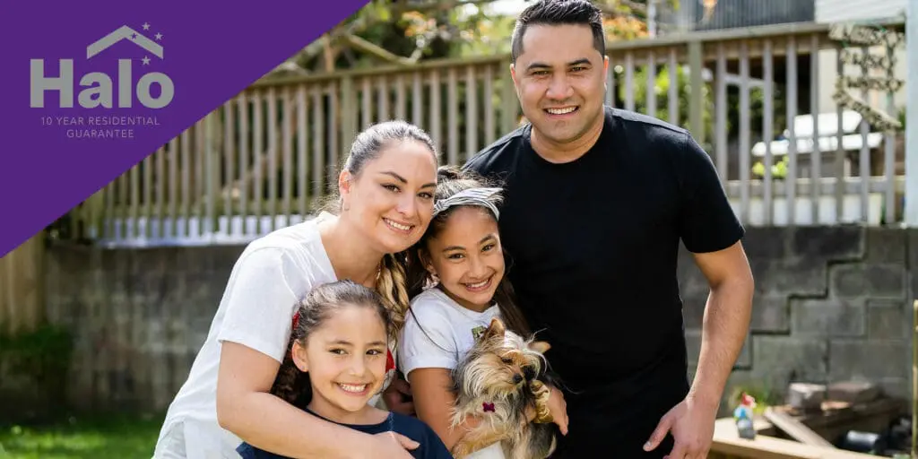 family embracing each other in confidence as they know their home is protected by the halo 10-year residential guarantee.